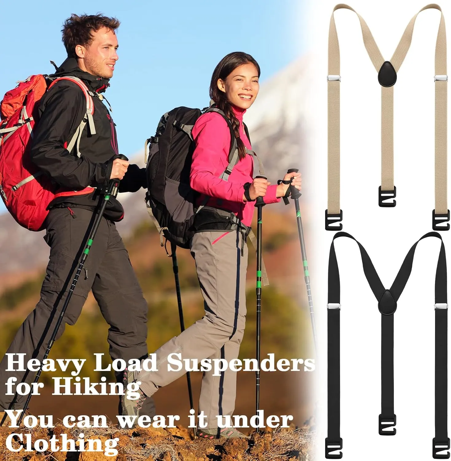 2 Pcs Hidden Suspenders for Men Hiking Undergarment Suspenders for Winter Untucked Men Outdoor Hiking Ski Pant