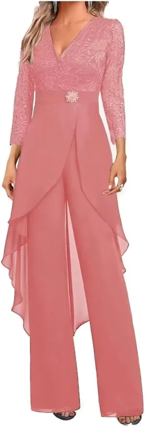 2 Pieces Mother of The Bride Pant Suits for Wedding Formal Outfit Women's Jumpsuit