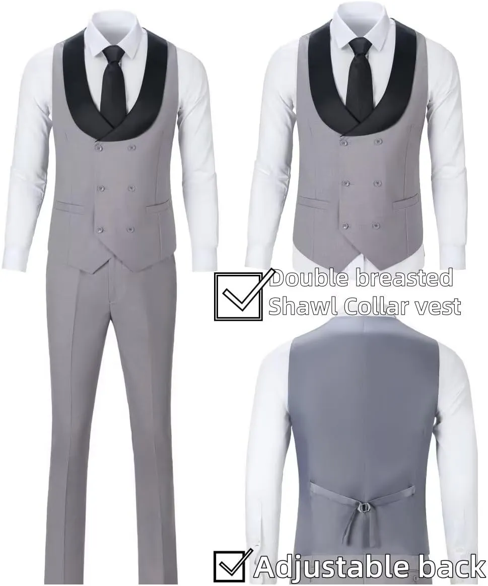 3 Piece Mens Tuxedo Suit Set Slim Fit Men Wedding Prom Party Suits Blazer Pants Shawl Collar Dinner Double Breasted Suit Set