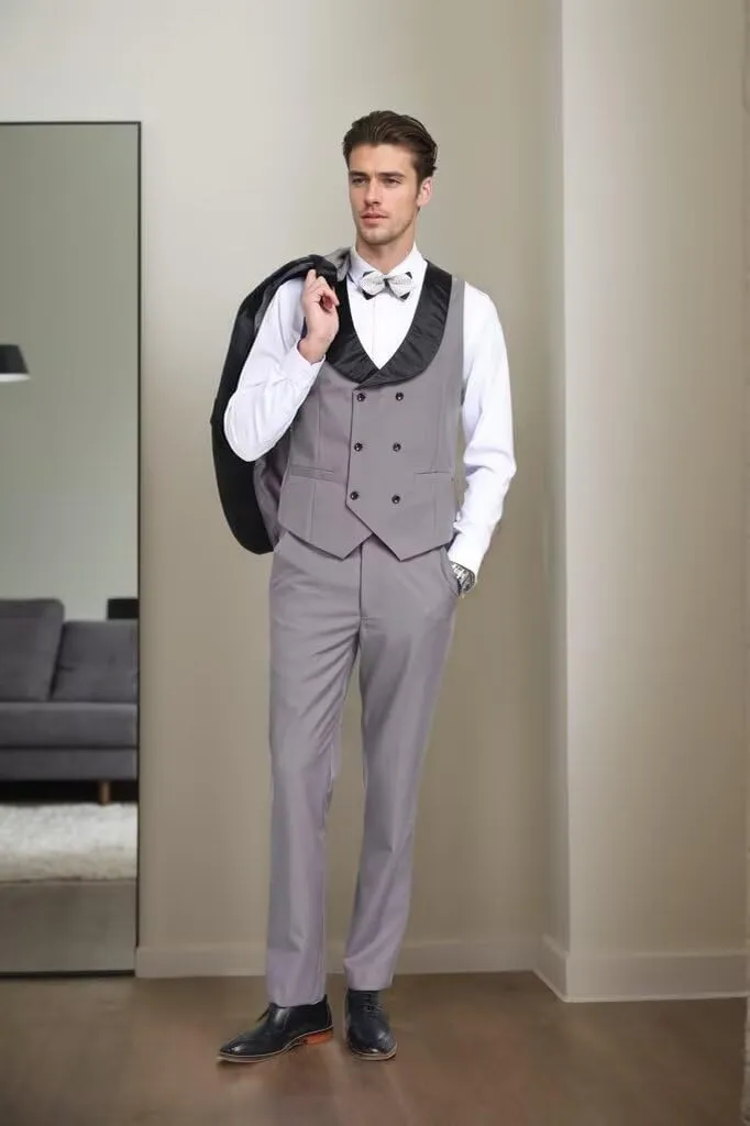 3 Piece Mens Tuxedo Suit Set Slim Fit Men Wedding Prom Party Suits Blazer Pants Shawl Collar Dinner Double Breasted Suit Set