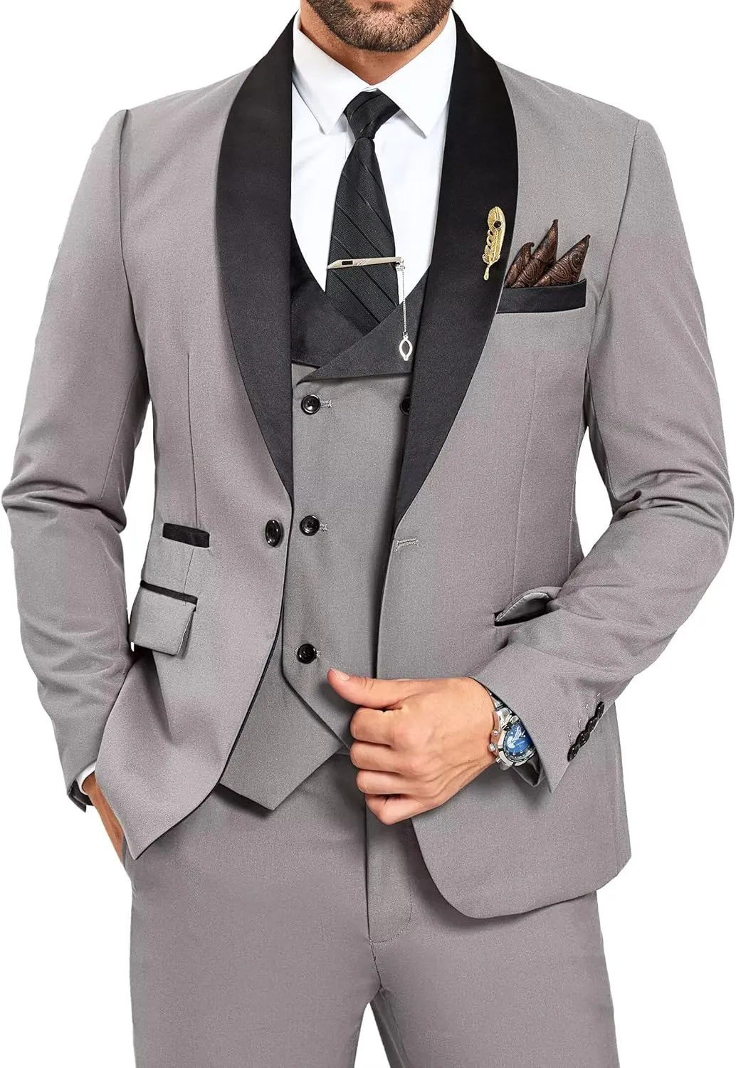 3 Piece Mens Tuxedo Suit Set Slim Fit Men Wedding Prom Party Suits Blazer Pants Shawl Collar Dinner Double Breasted Suit Set