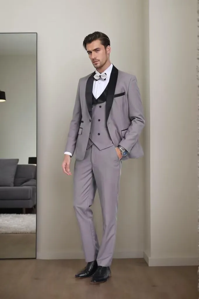 3 Piece Mens Tuxedo Suit Set Slim Fit Men Wedding Prom Party Suits Blazer Pants Shawl Collar Dinner Double Breasted Suit Set