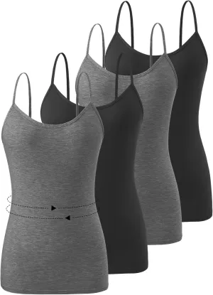 4-Piece Womens Camisole Tops Basic Undershirts Adjustable Spaghetti Tanks