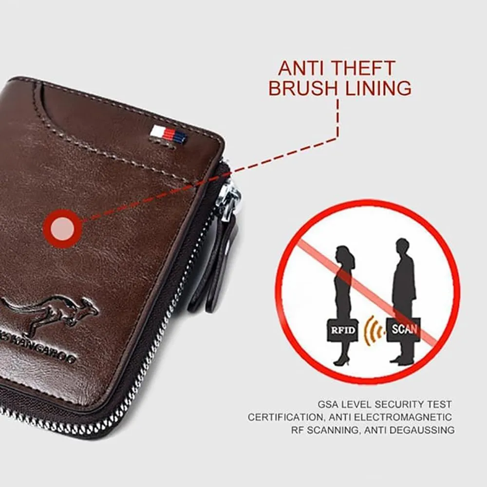 Aiks Kangaroo Wallets, Men Wallet Zipper Genuine Leather Purse, PU Stylish Soft Simple Design RFID Protected Wallet