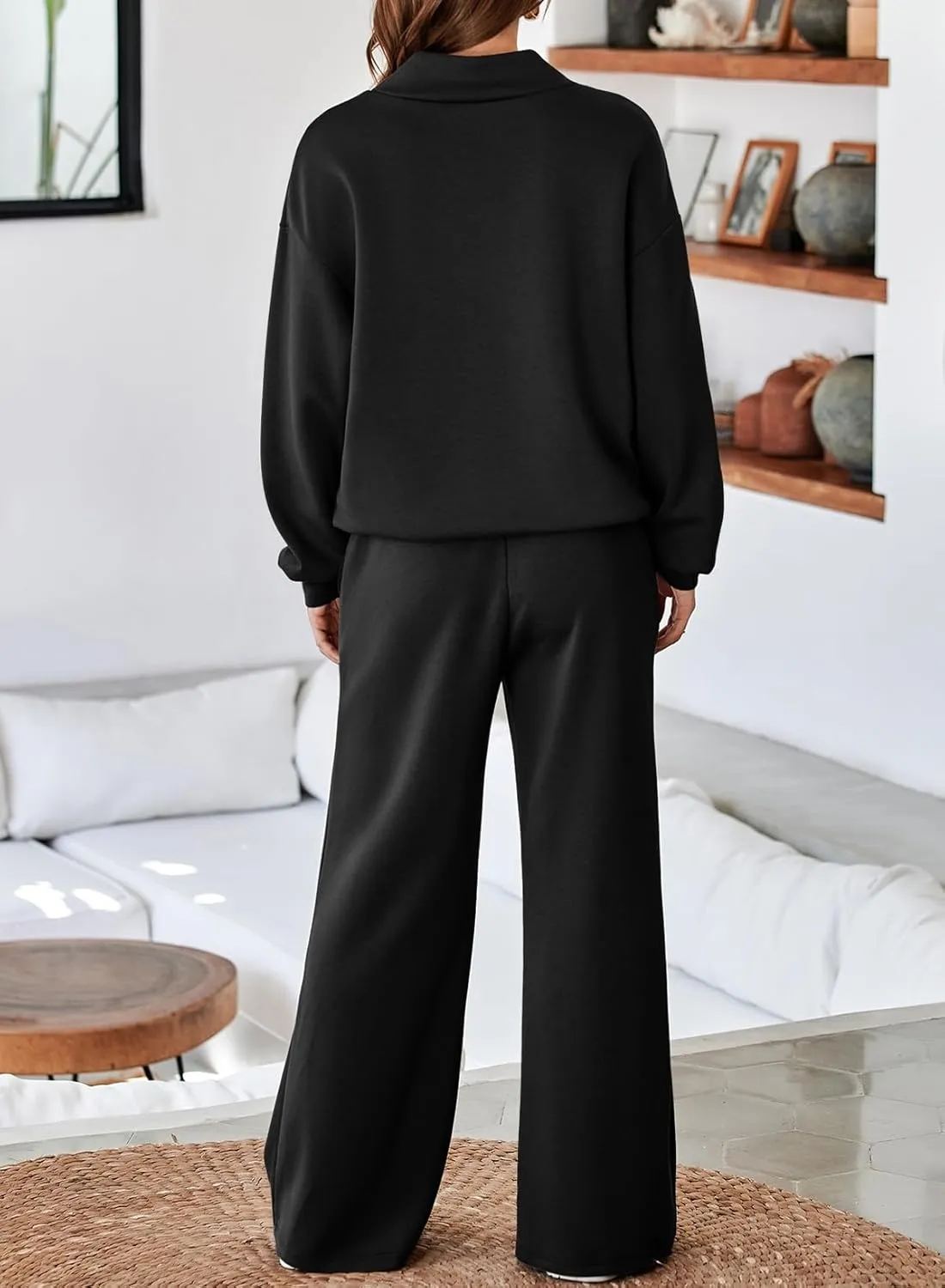 Aleumdr Women's 2 Piece Outfits Lounge Set Mock Neck Long Sleeve Sweatshirt With Wide Leg Pants Sweatsuit Fall 2025