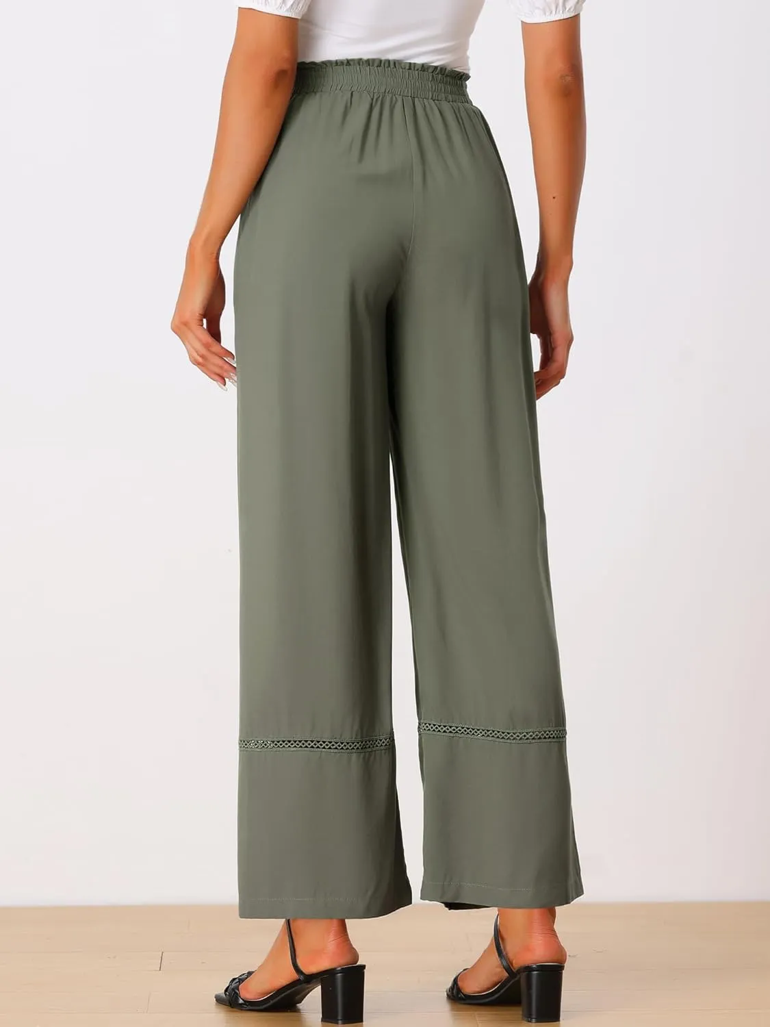 Allegra K Women's 2025 Summer Casual Pants Loose High Waist Drawstring Wide Leg Palazzo Trousers with Pockets