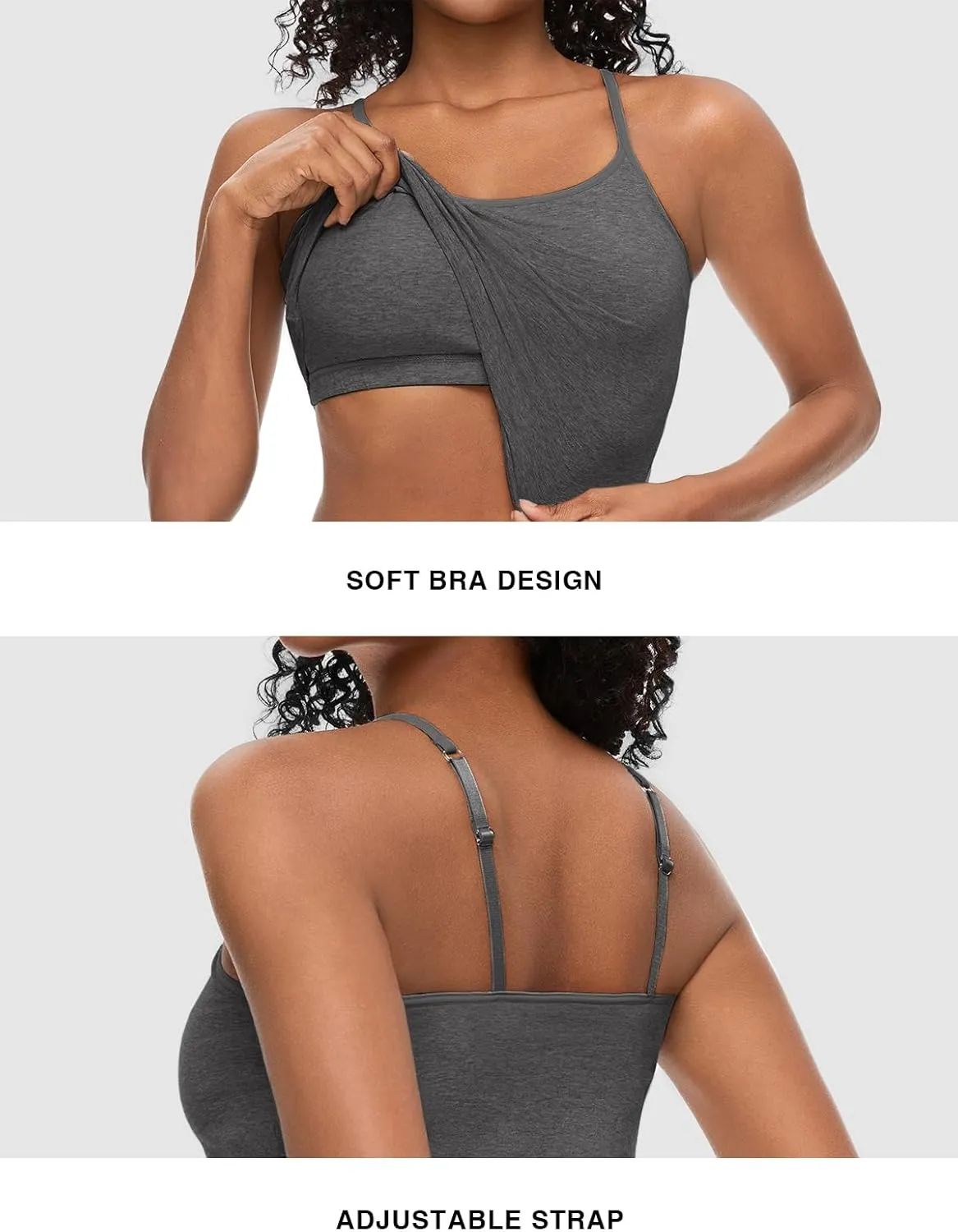 AMVELOP Cropped Camisole for Women Built in Bra Cotton Shelf Bra Crop Cami Adjustable Spaghetti Strap Tank Top 3 Pack
