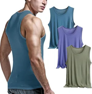 ANUFER Mens Plus Size 3 Pack Soft Stretchy Vests Tank Tops Plain Sleeveless Undershirts Gym Workout Tops