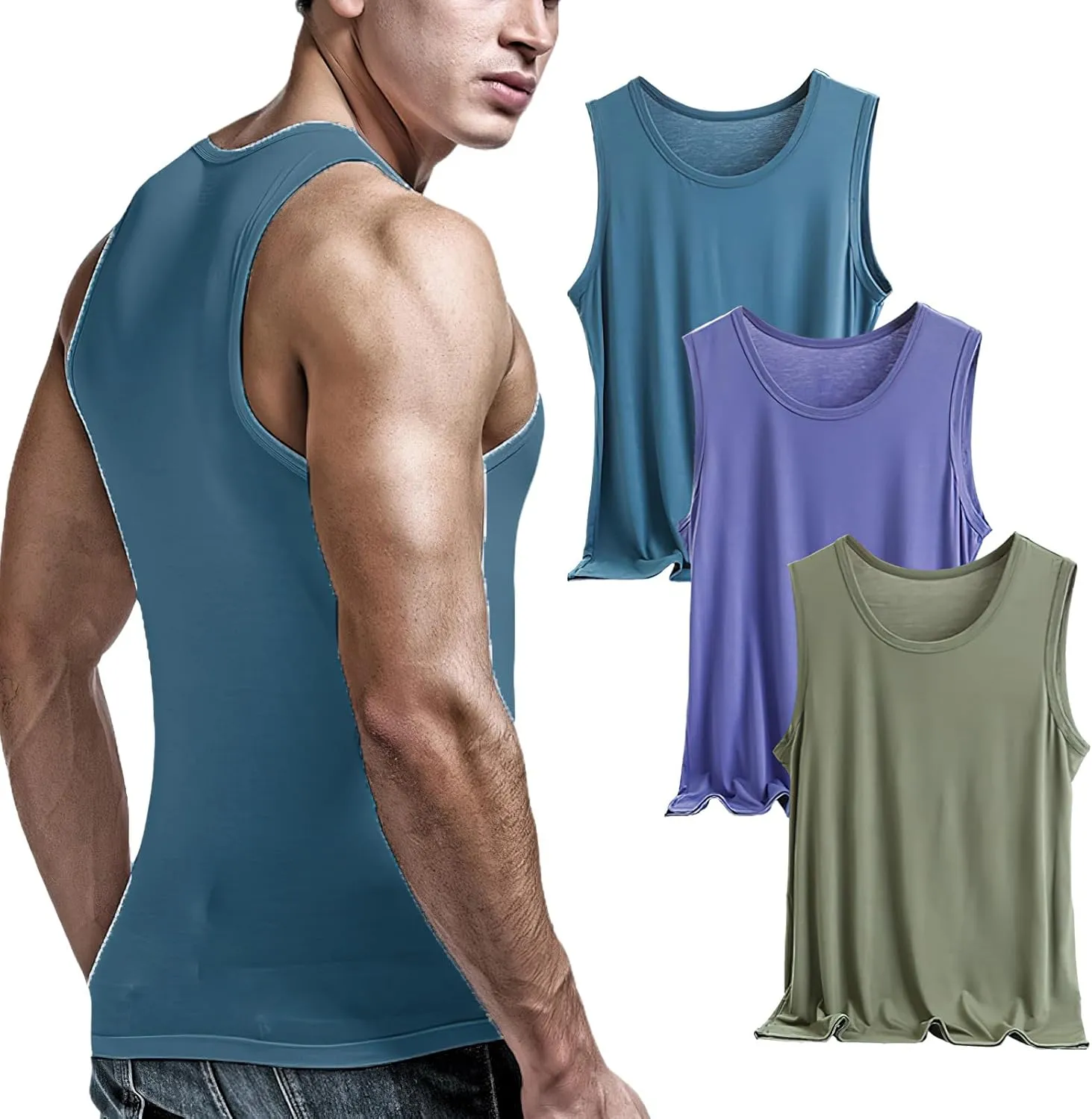 ANUFER Mens Plus Size 3 Pack Soft Stretchy Vests Tank Tops Plain Sleeveless Undershirts Gym Workout Tops