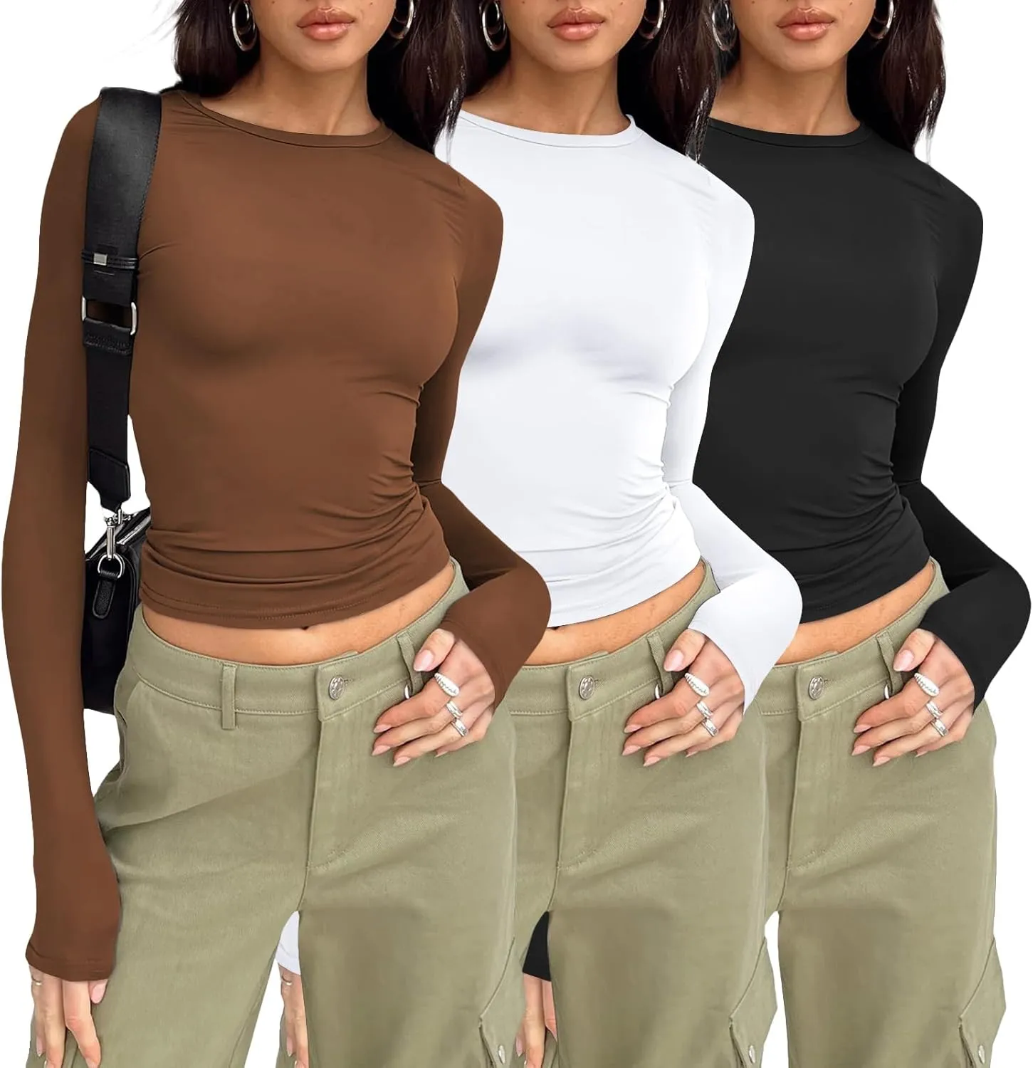 AUTOMET Womens Long Sleeve Shirt Basic Crop Tops Fall Fashion Underscrubs Layer Slim Fit Winter Clothes