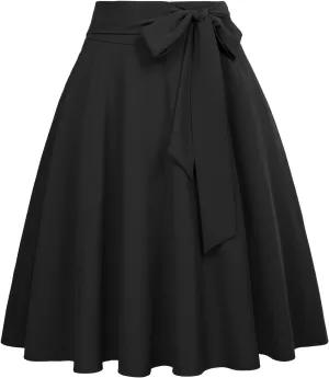 Belle Poque Women's High Waist A-Line Pockets Skirt Skater Flared Midi Skirt Vinage Skirt