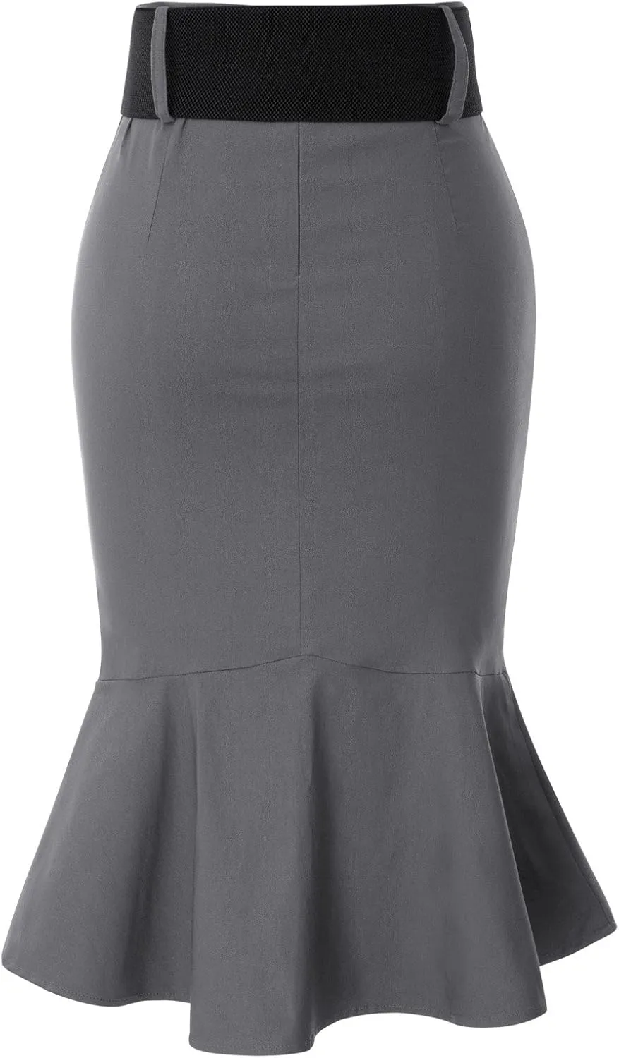 Belle Poque Womens High Waisted Peplum Midi Pencil Skirt Work Business Skirts with Belt