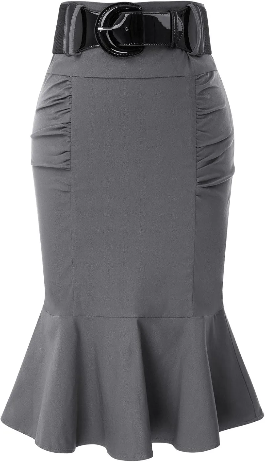 Belle Poque Womens High Waisted Peplum Midi Pencil Skirt Work Business Skirts with Belt