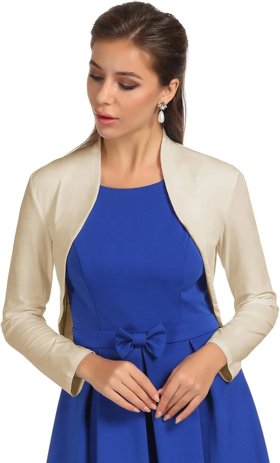 Belle Poque Women's Vintage Cropped Shrug Open Front Long Sleeve Ruffled Bolero Cardigan S-2XL