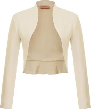 Belle Poque Women's Vintage Cropped Shrug Open Front Long Sleeve Ruffled Bolero Cardigan S-2XL