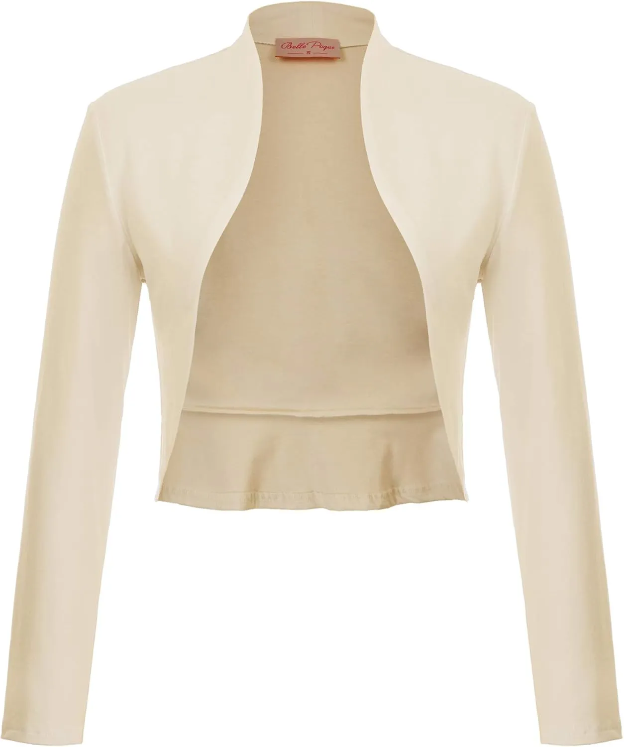 Belle Poque Women's Vintage Cropped Shrug Open Front Long Sleeve Ruffled Bolero Cardigan S-2XL