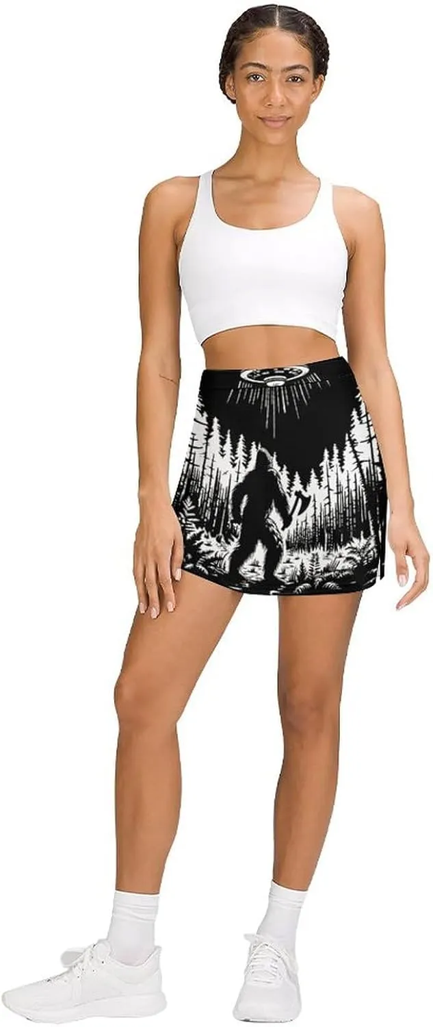 Bigfoot Spaceship Sasquatch Aliens Women's Skort Athletic Skirt Golf Skorts A-line Skirts with Built-in Shorts Pockets
