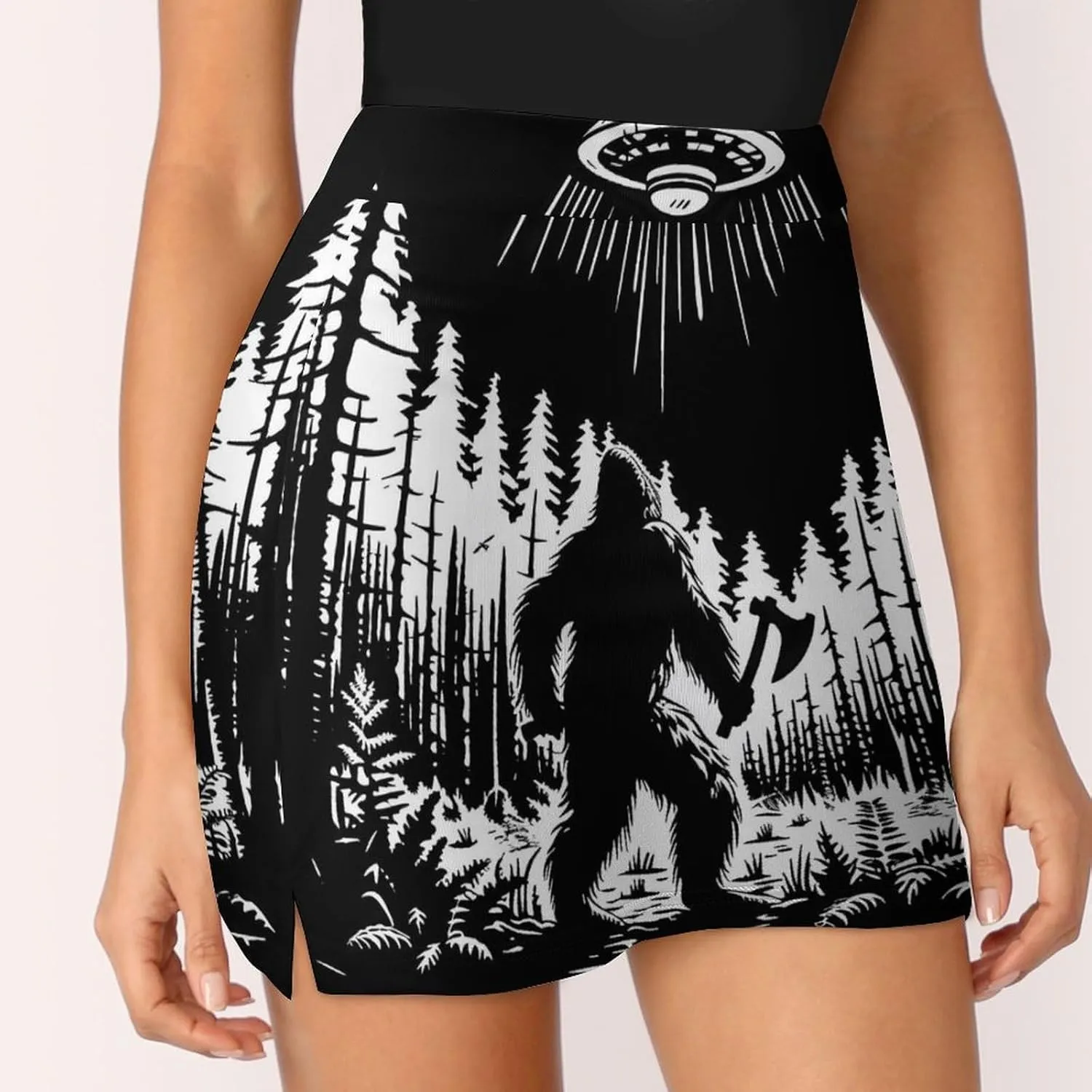 Bigfoot Spaceship Sasquatch Aliens Women's Skort Athletic Skirt Golf Skorts A-line Skirts with Built-in Shorts Pockets