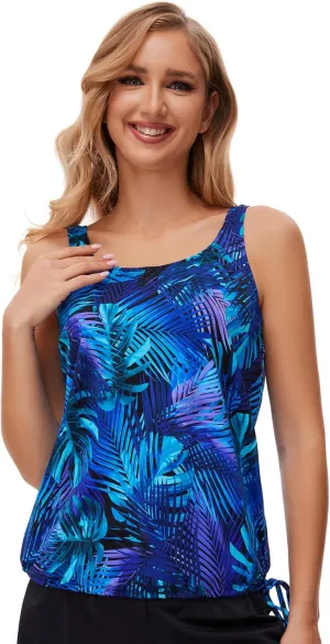 BIMEI Women's Mastectomy Tankini Top Swimsuit Pocketed Swimwear Side Tie High Neck Bathing Swim Tops,238