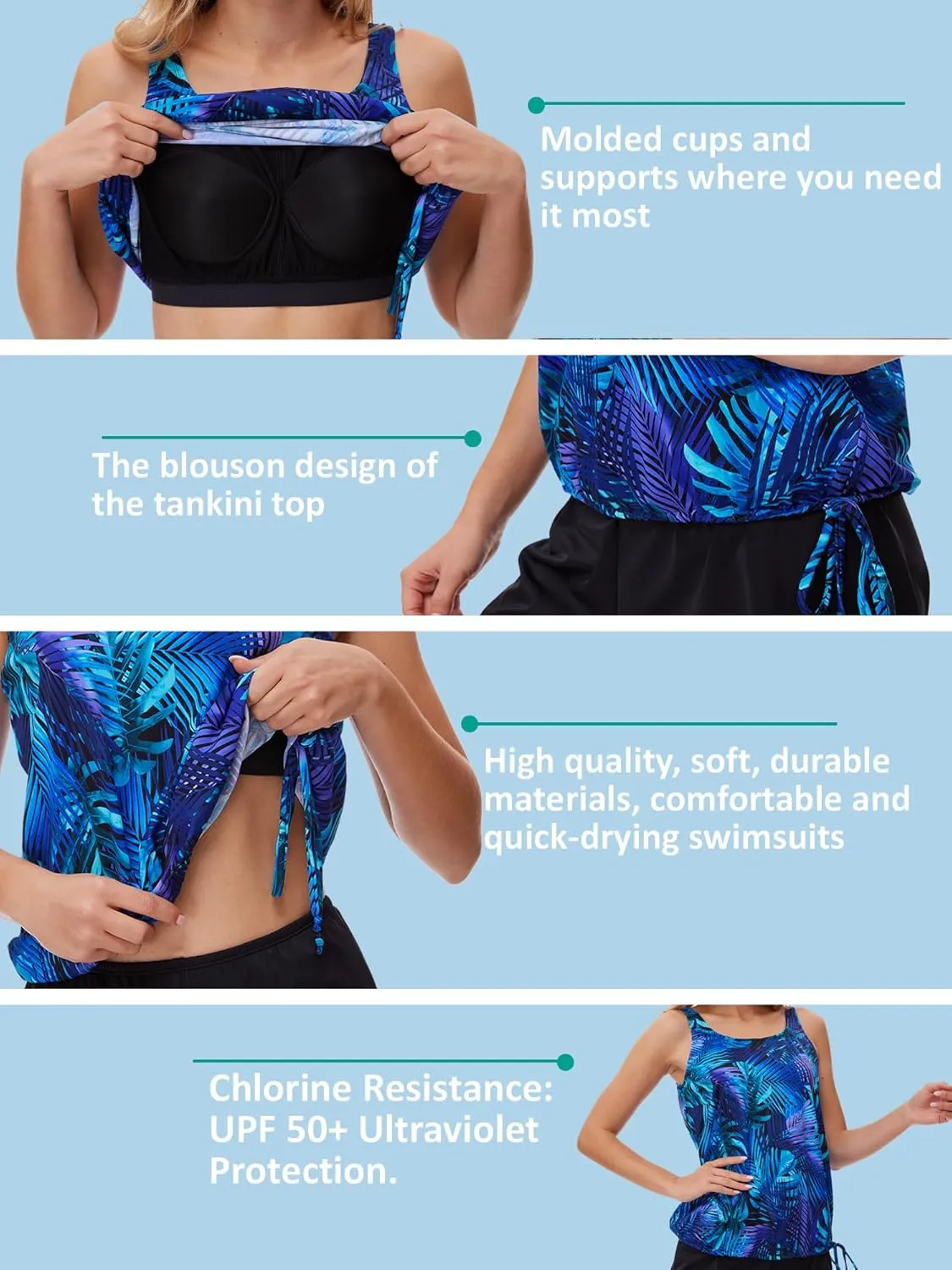 BIMEI Women's Mastectomy Tankini Top Swimsuit Pocketed Swimwear Side Tie High Neck Bathing Swim Tops,238