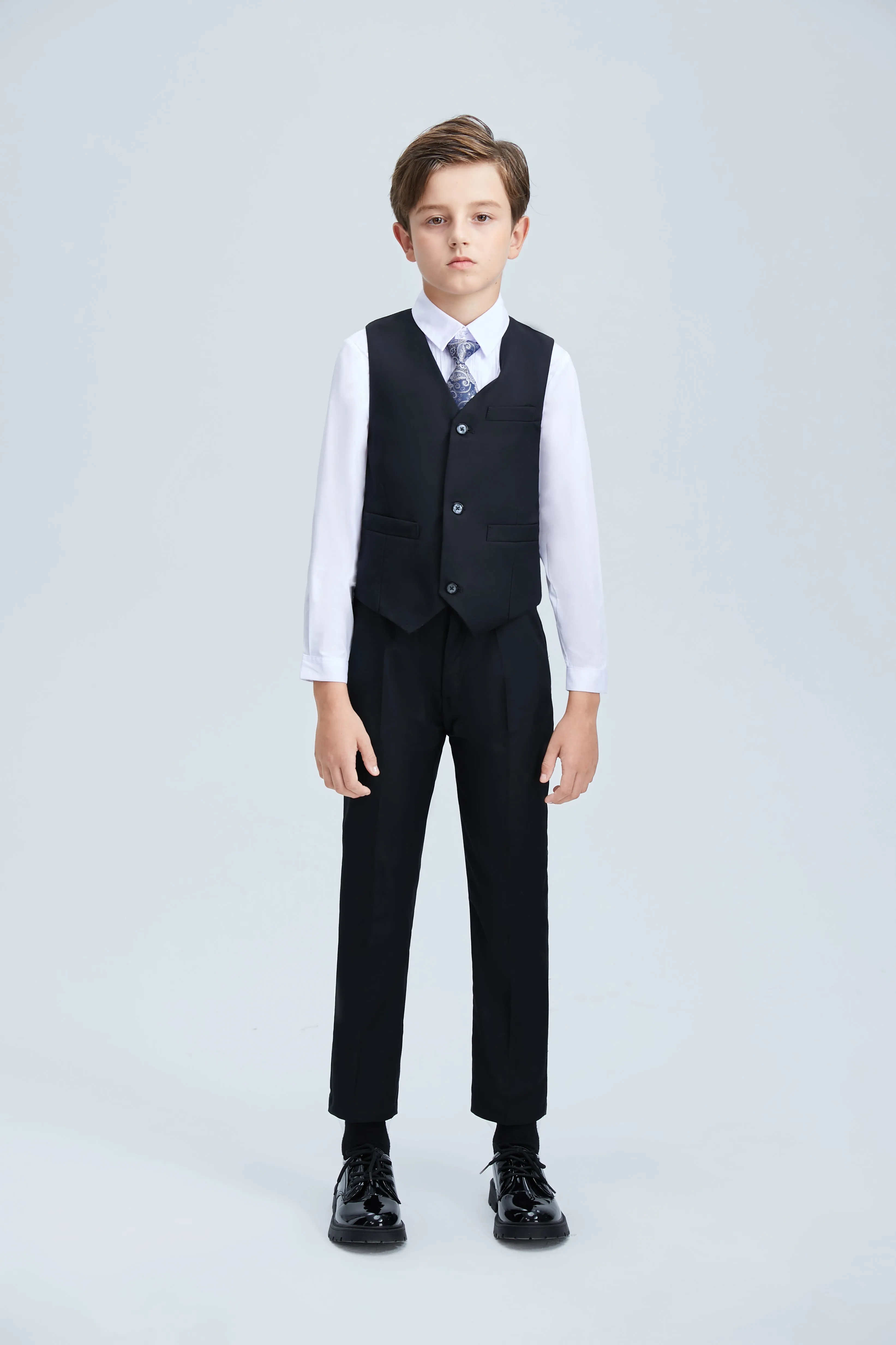 Black Fit Slim 4 Piece Boy's Formal Suits With Vest Pants Shirt Tie