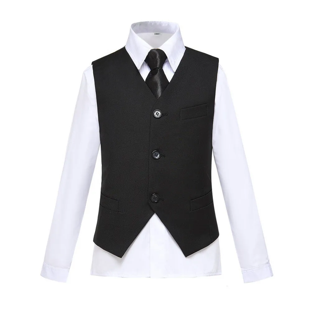 Black Fit Slim 4 Piece Boy's Formal Suits With Vest Pants Shirt Tie