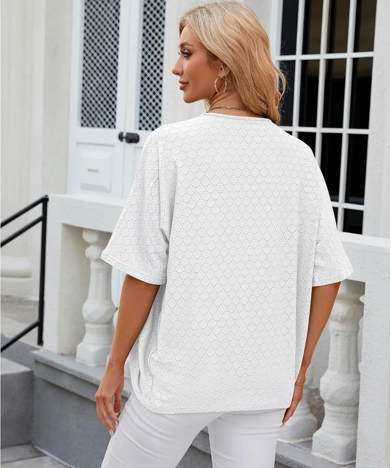 Blostirno Women's Short Sleeve Bolero Shrug Lightweight Open Front Draped V Neck Hollow Out Cardigan Tops