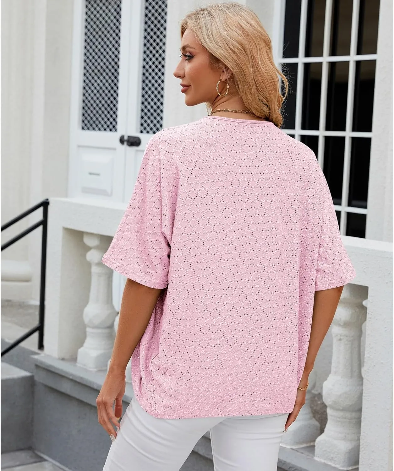 Blostirno Women's Short Sleeve Bolero Shrug Lightweight Open Front Draped V Neck Hollow Out Cardigan Tops