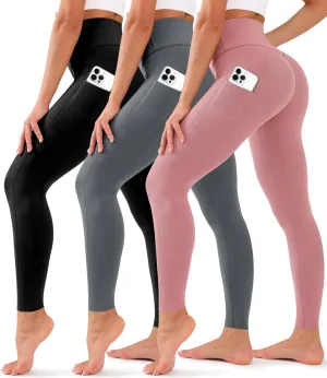 BLUEENJOY 3 Pack Leggings with Pockets for Women,High Waisted Tummy Control Workout Yoga Pants