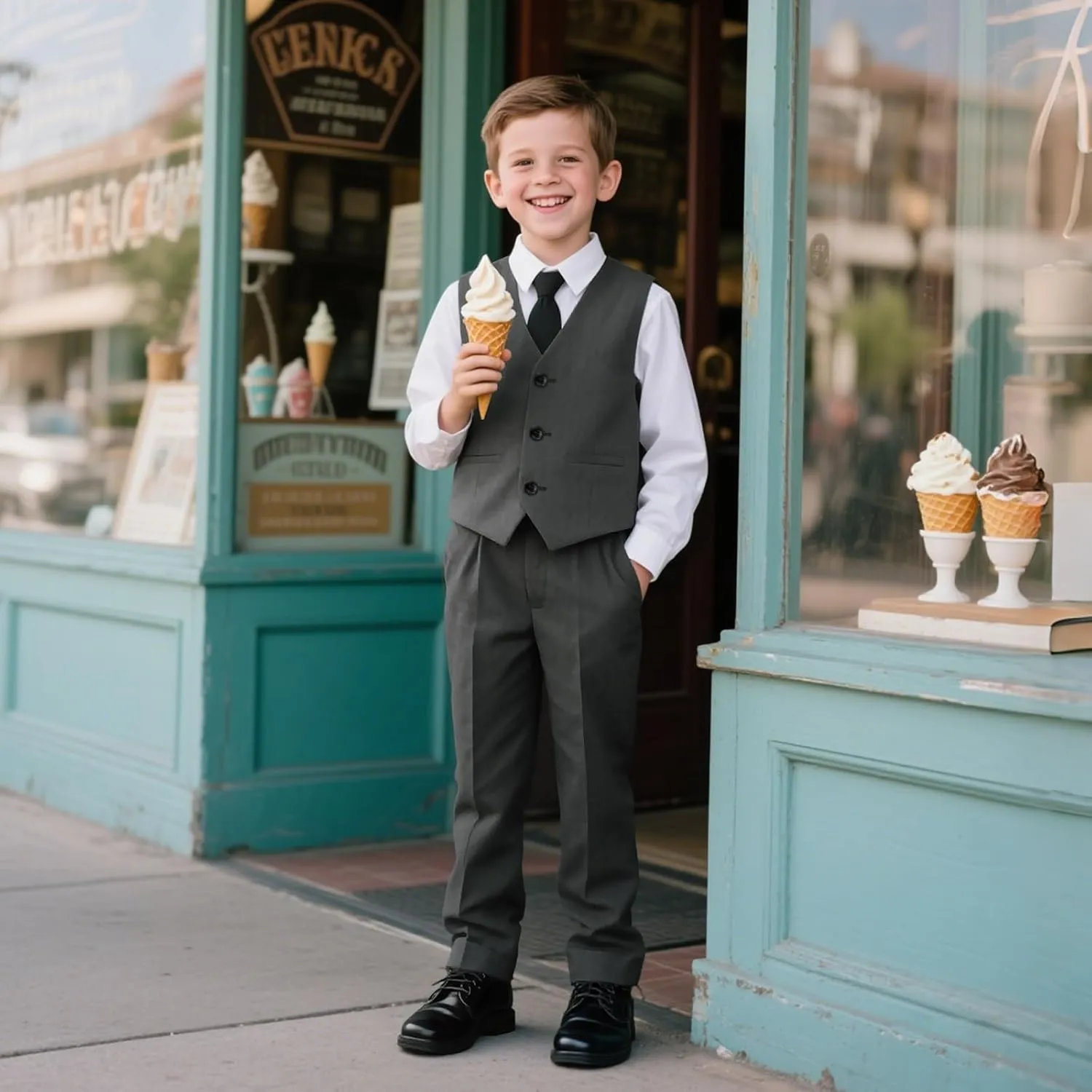 Boy Suits 2 Piece Slim Fit Formal Set with Vest Pants for Kids Wedding Ring Bearer Party Dresswear Outfit