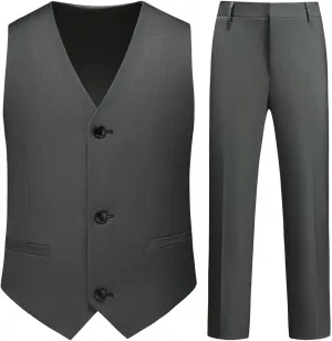 Boy Suits 2 Piece Slim Fit Formal Set with Vest Pants for Kids Wedding Ring Bearer Party Dresswear Outfit