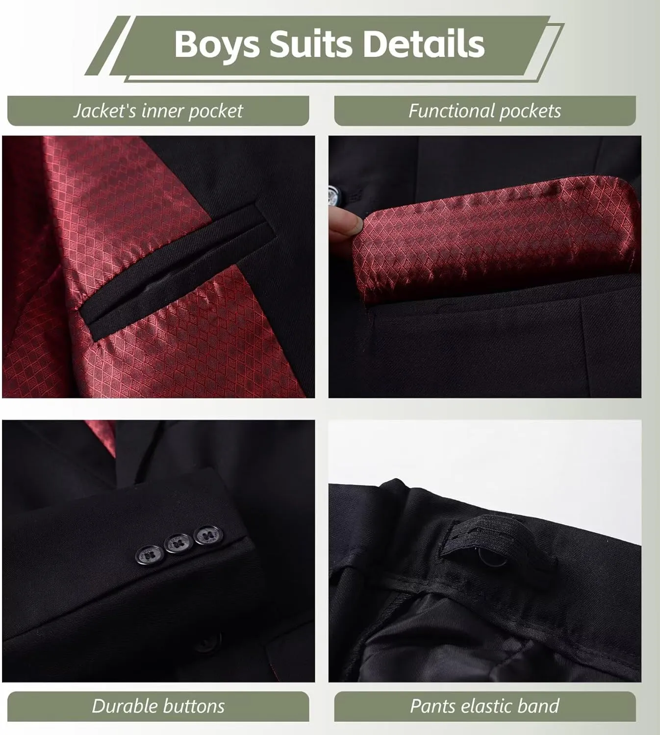 Boys Formal Suit Set Kids Tuxedo Suits for Boys Easter Wedding Outfit with Ties and Pocket Square