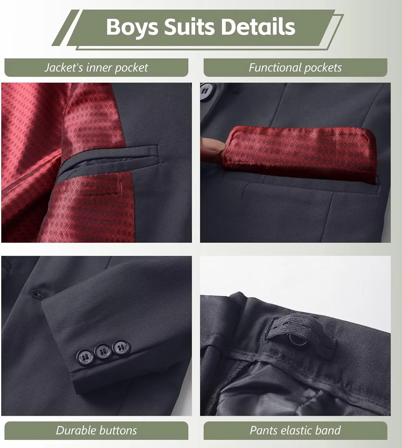 Boys Formal Suit Set Kids Tuxedo Suits for Boys Easter Wedding Outfit with Ties and Pocket Square