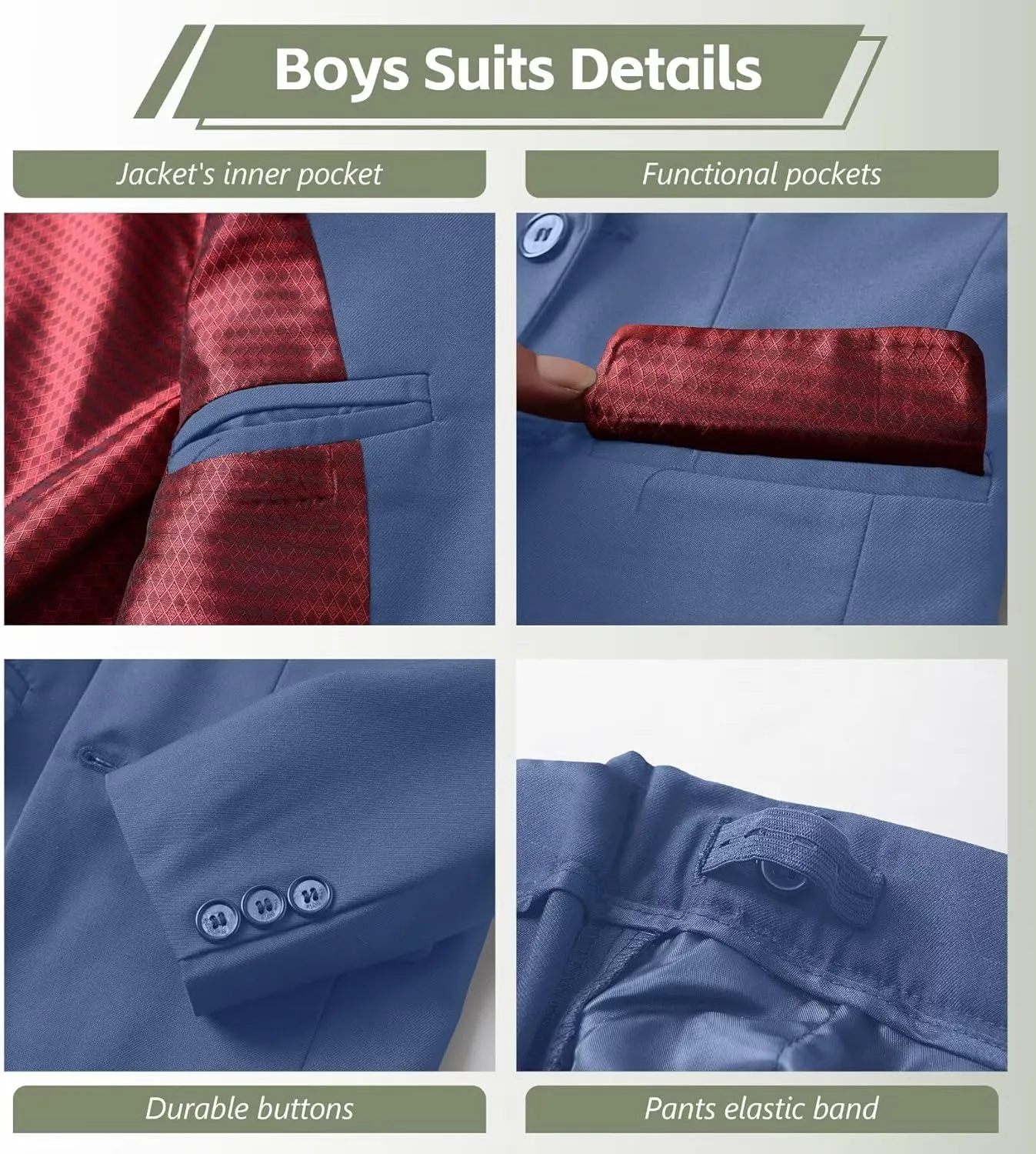 Boys Formal Suit Set Kids Tuxedo Suits for Boys Easter Wedding Outfit with Ties and Pocket Square