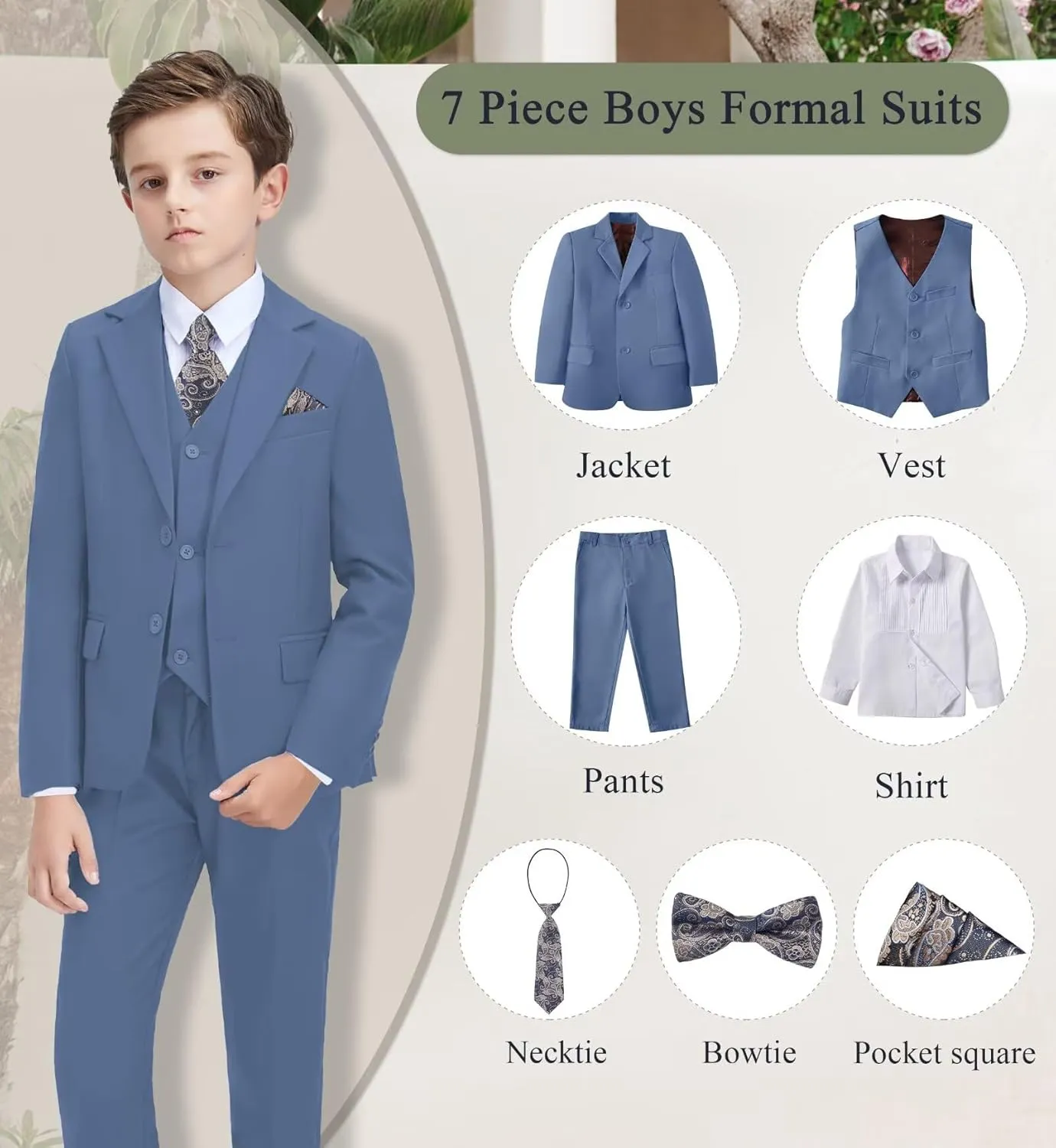 Boys Formal Suit Set Kids Tuxedo Suits for Boys Easter Wedding Outfit with Ties and Pocket Square