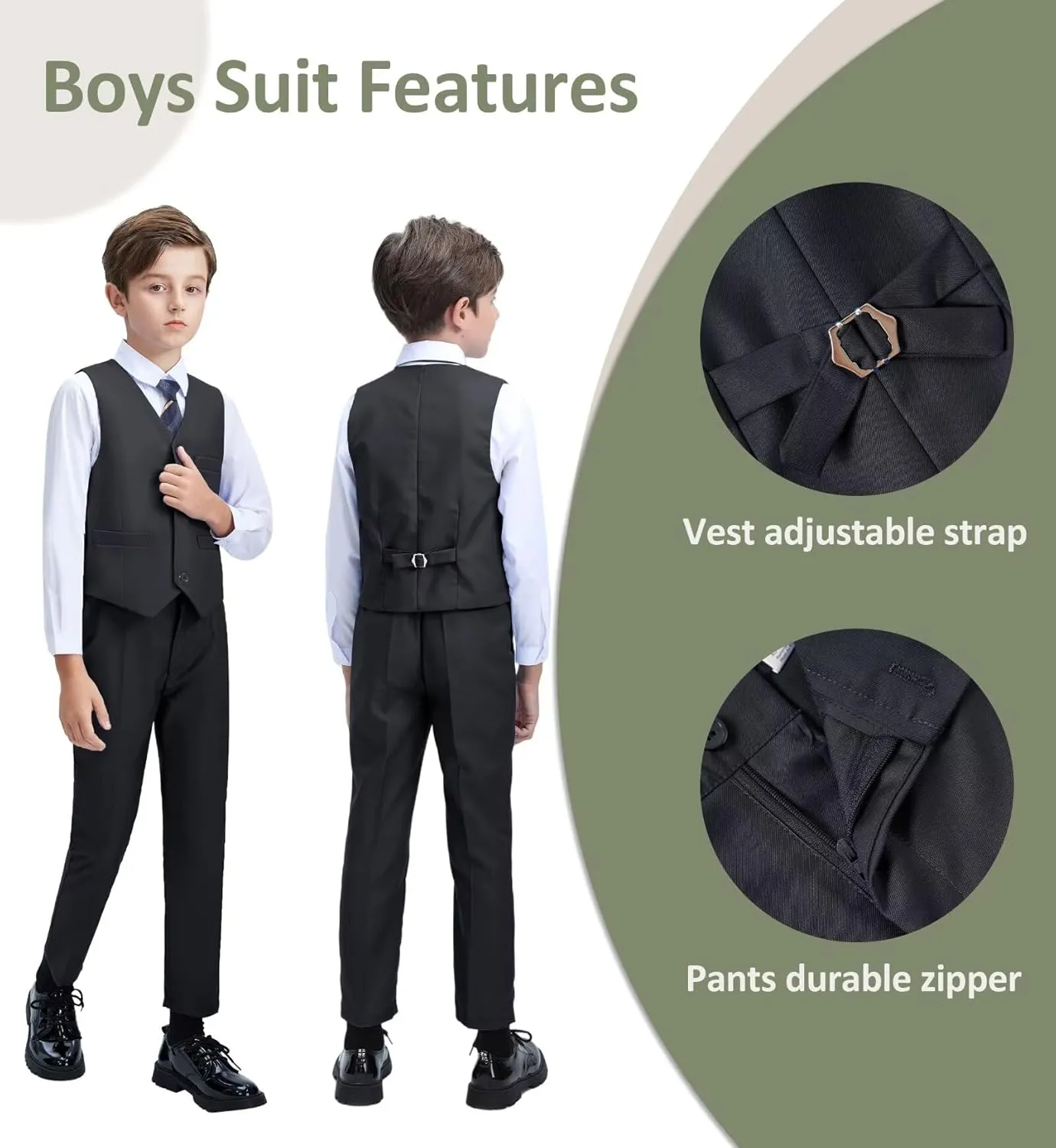 Boys Formal Suit Set Kids Tuxedo Suits for Boys Easter Wedding Outfit with Ties and Pocket Square
