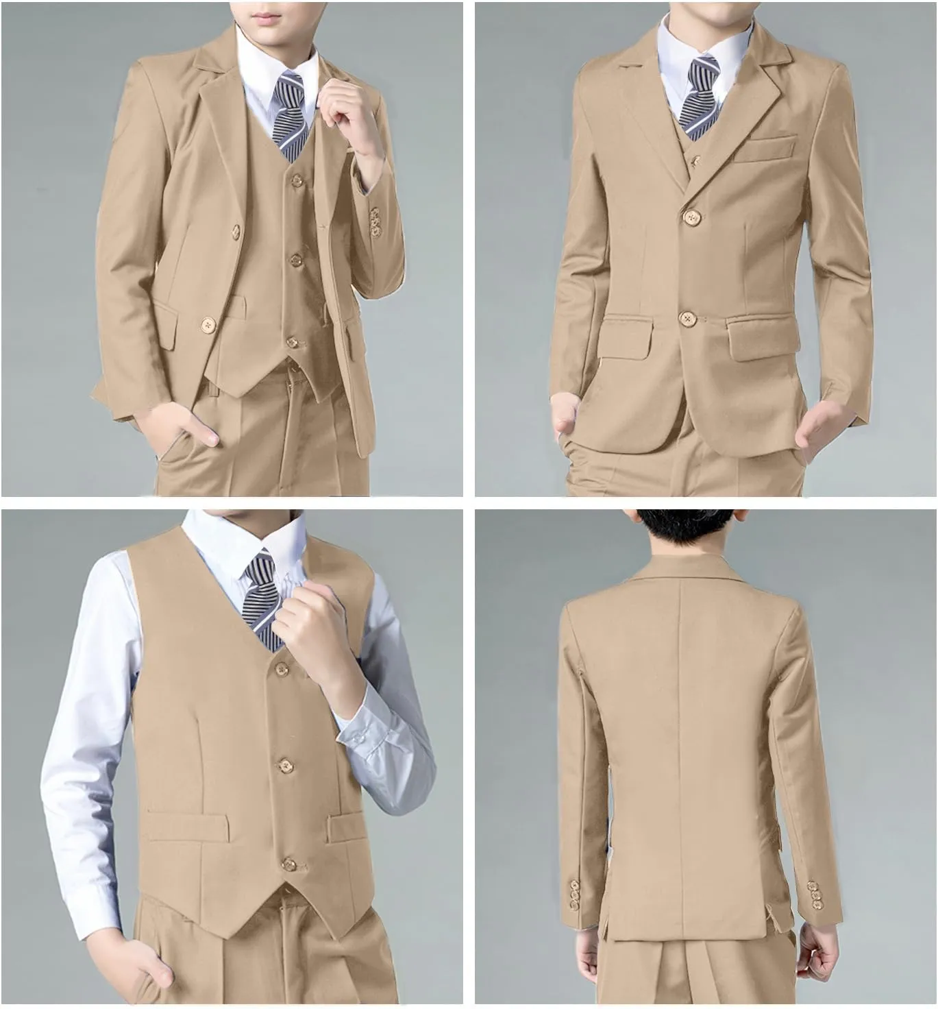Boys Suits Black Suit for Boy Slim Fit Formal Toddler Kids 7Pcs Vest Dress Pants Blazer Ring Bearer Outfit with Accessory