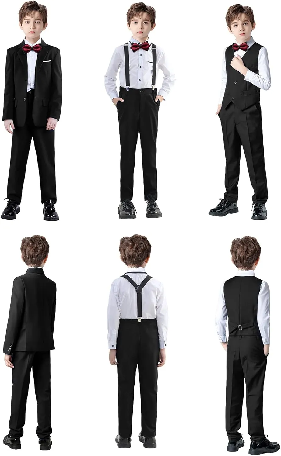 Boys Suits Black Suit for Boy Slim Fit Formal Toddler Kids 7Pcs Vest Dress Pants Blazer Ring Bearer Outfit with Accessory