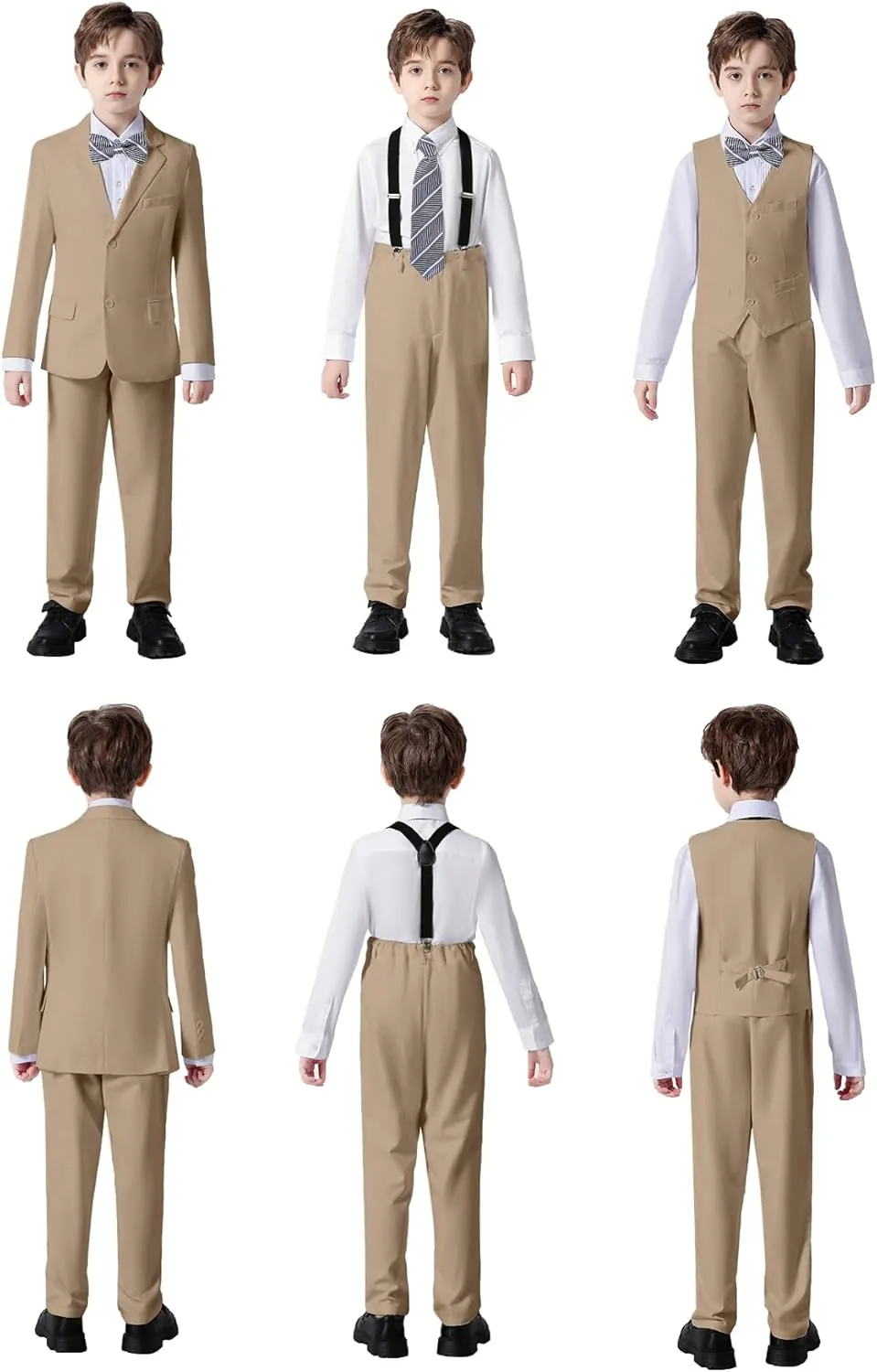 Boys Suits Black Suit for Boy Slim Fit Formal Toddler Kids 7Pcs Vest Dress Pants Blazer Ring Bearer Outfit with Accessory