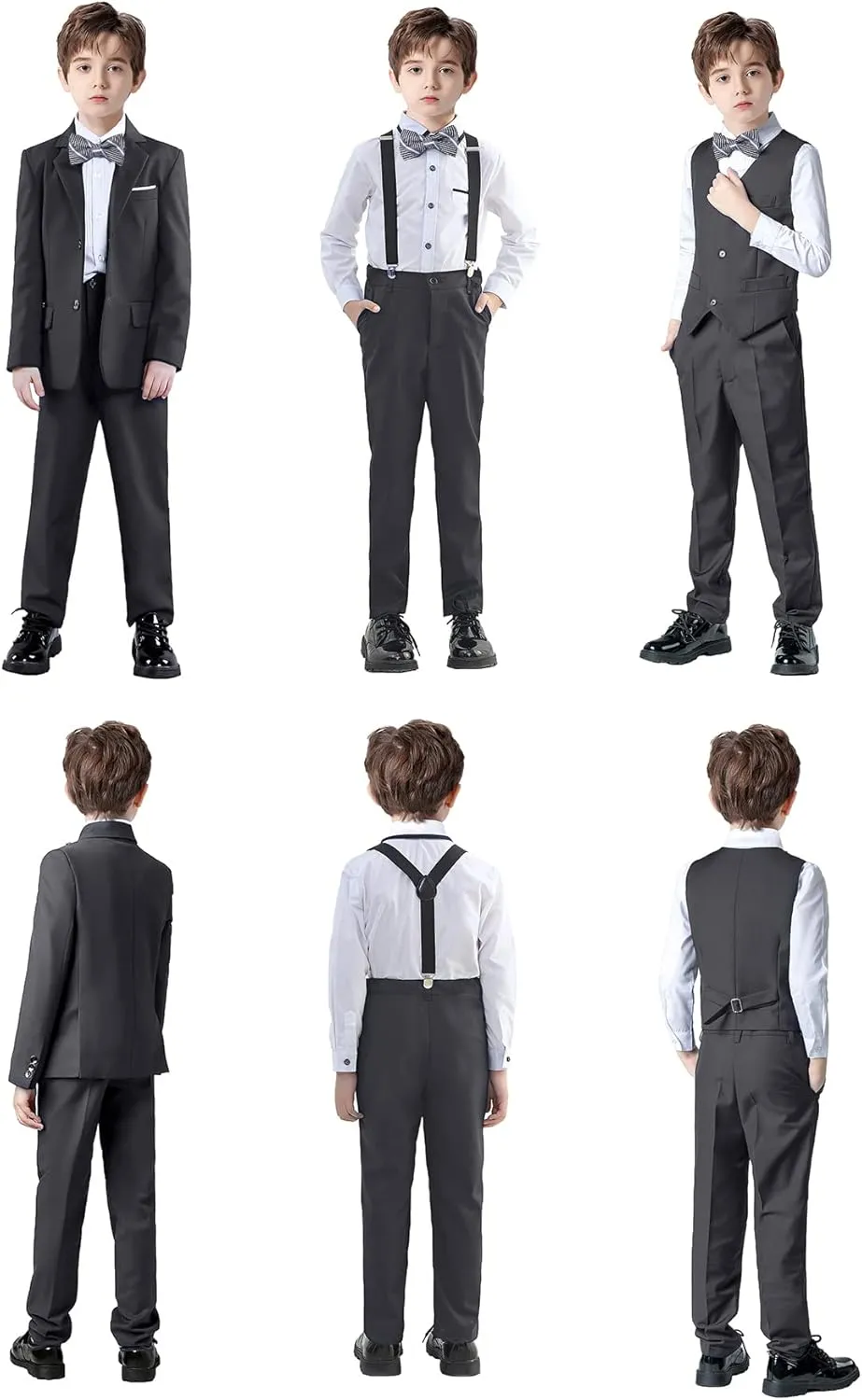 Boys Suits Black Suit for Boy Slim Fit Formal Toddler Kids 7Pcs Vest Dress Pants Blazer Ring Bearer Outfit with Accessory