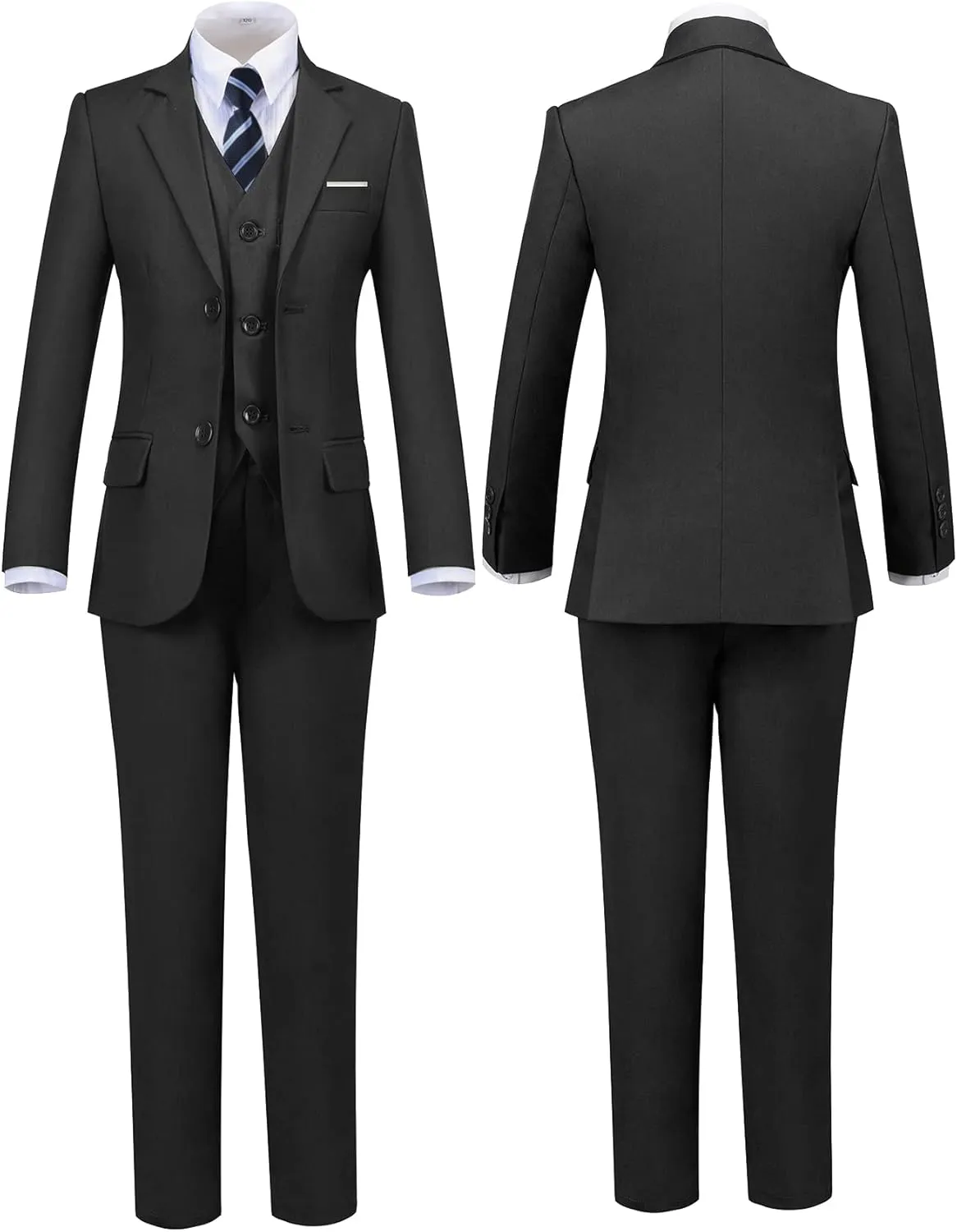 Boys Suits Black Suit for Boy Slim Fit Formal Toddler Kids 7Pcs Vest Dress Pants Blazer Ring Bearer Outfit with Accessory
