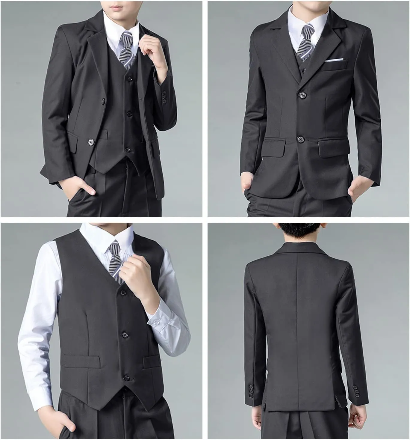 Boys Suits Black Suit for Boy Slim Fit Formal Toddler Kids 7Pcs Vest Dress Pants Blazer Ring Bearer Outfit with Accessory
