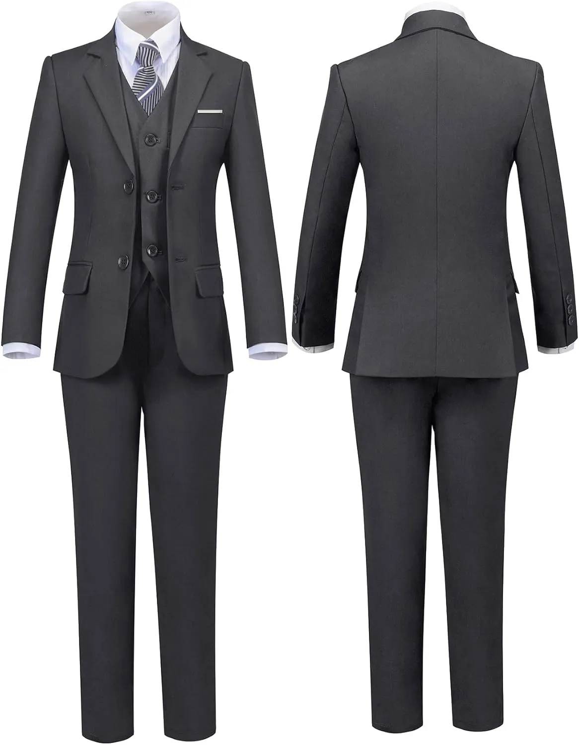 Boys Suits Black Suit for Boy Slim Fit Formal Toddler Kids 7Pcs Vest Dress Pants Blazer Ring Bearer Outfit with Accessory