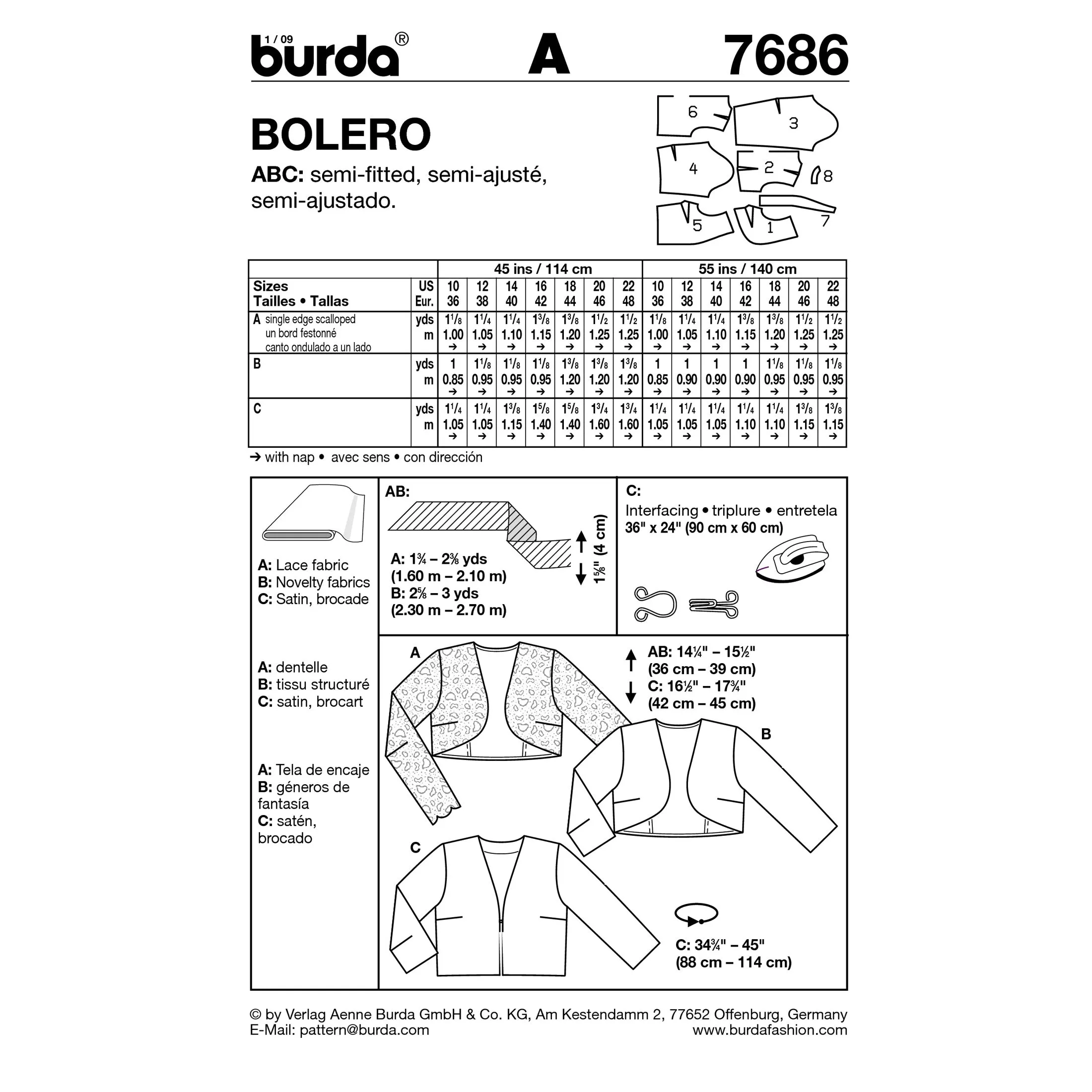 BURDA - 7686 Ladies Bolero