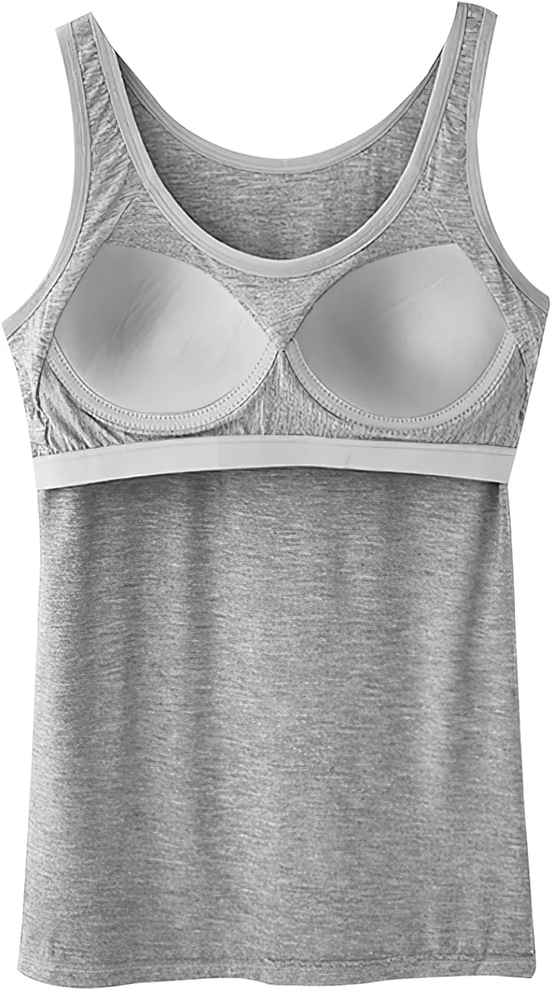 Camisole Tops for Women Summer Spaghetti Strap, Built-in Bra, Casual Tank top, Sports Yoga Shirt