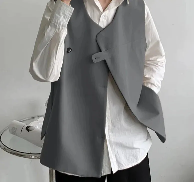 CHICMY 2024 Men Vests Solid Color V Neck Sleeveless Button Streetwear Korean Casual Waistcoats Men Fashion Thin Vests S-5XL