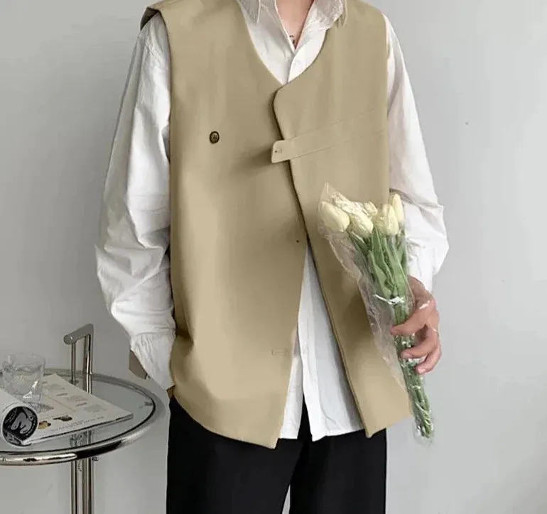 CHICMY 2024 Men Vests Solid Color V Neck Sleeveless Button Streetwear Korean Casual Waistcoats Men Fashion Thin Vests S-5XL