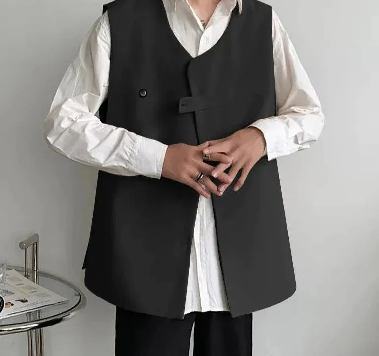 CHICMY 2024 Men Vests Solid Color V Neck Sleeveless Button Streetwear Korean Casual Waistcoats Men Fashion Thin Vests S-5XL