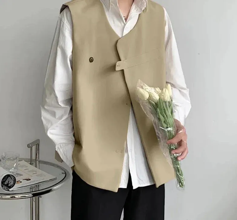 CHICMY 2024 Men Vests Solid Color V Neck Sleeveless Button Streetwear Korean Casual Waistcoats Men Fashion Thin Vests S-5XL
