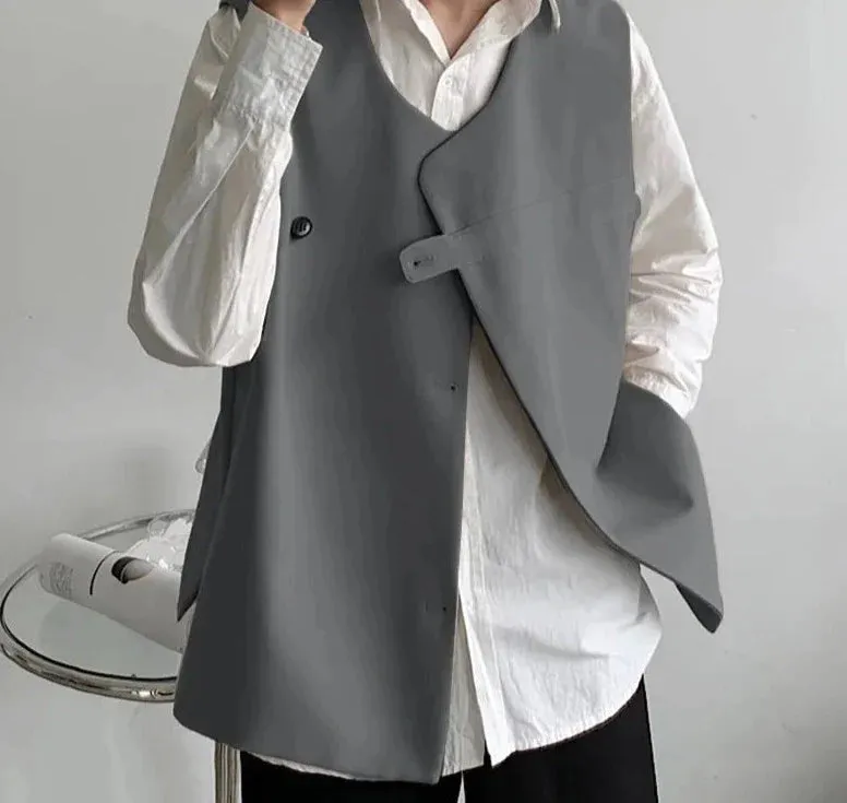 CHICMY 2024 Men Vests Solid Color V Neck Sleeveless Button Streetwear Korean Casual Waistcoats Men Fashion Thin Vests S-5XL